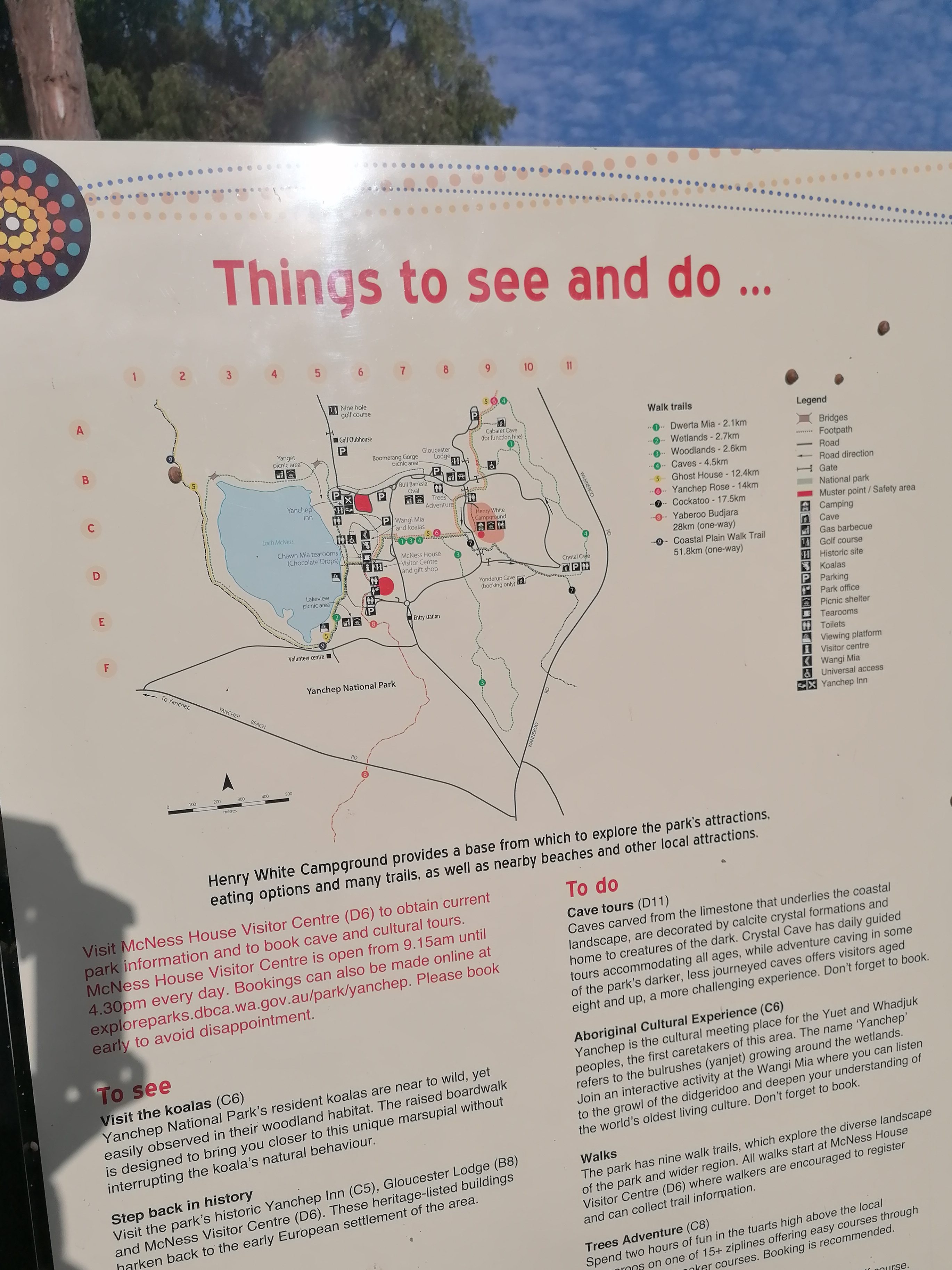 A map and a list of things to do in Yanchep National Park