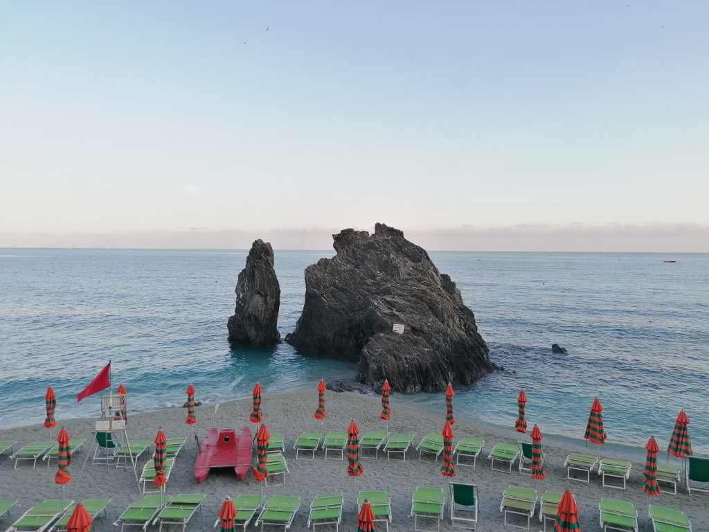 The beach after rush hour. Monterosso, Cinque Terre. Italy