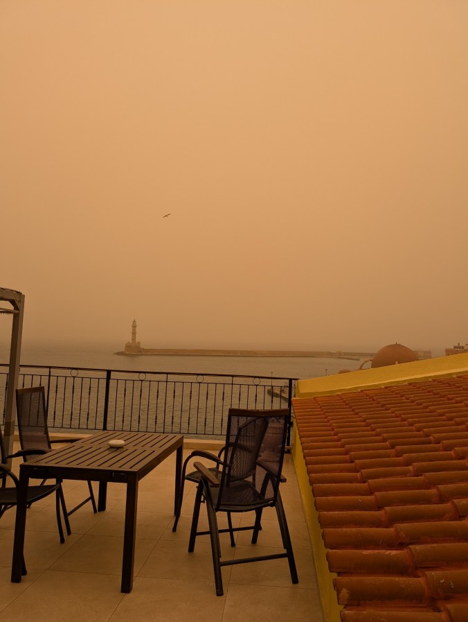Sandstorm seen from our rooftop terrace in Chania